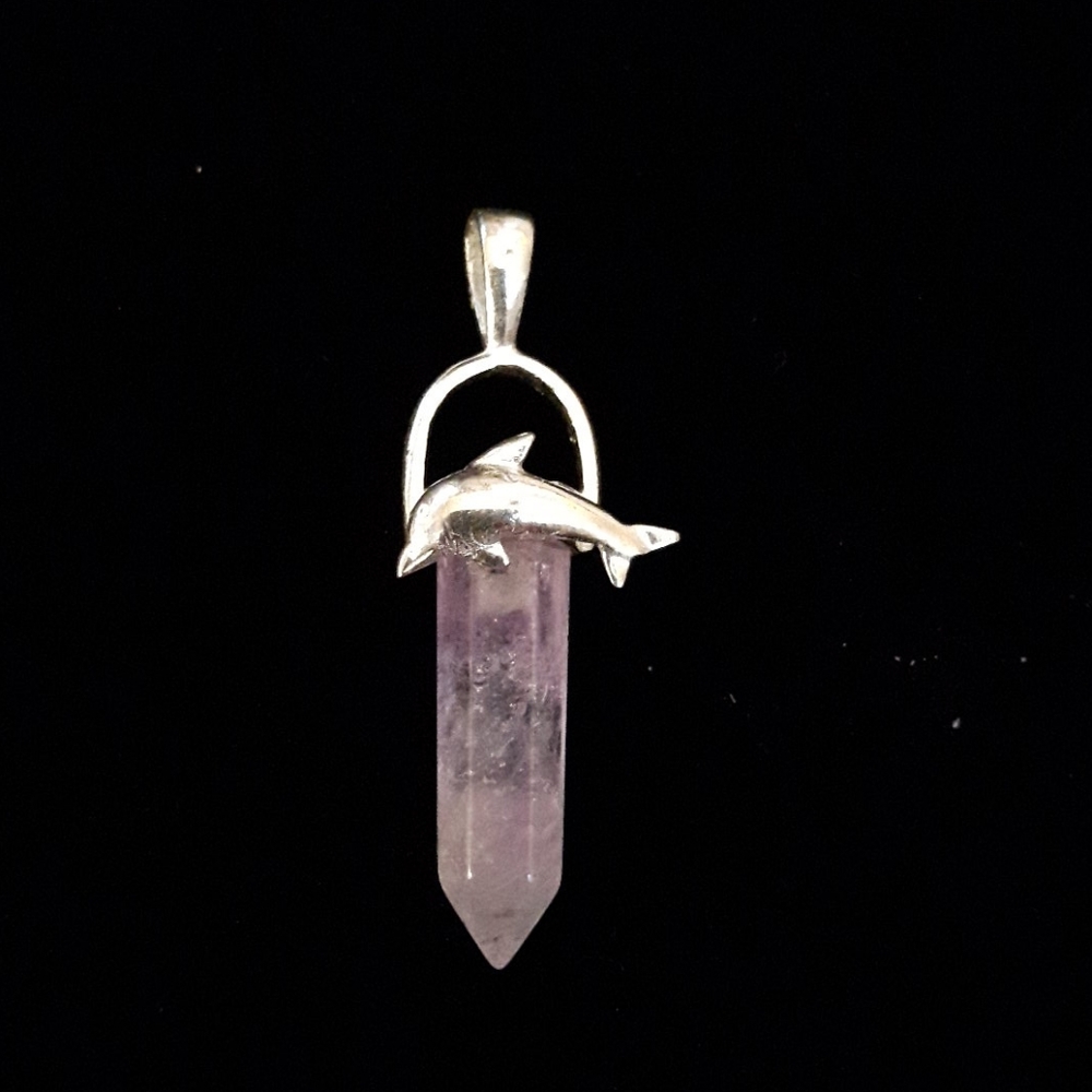 Sterling silver amethyst crystal dolphin pendant